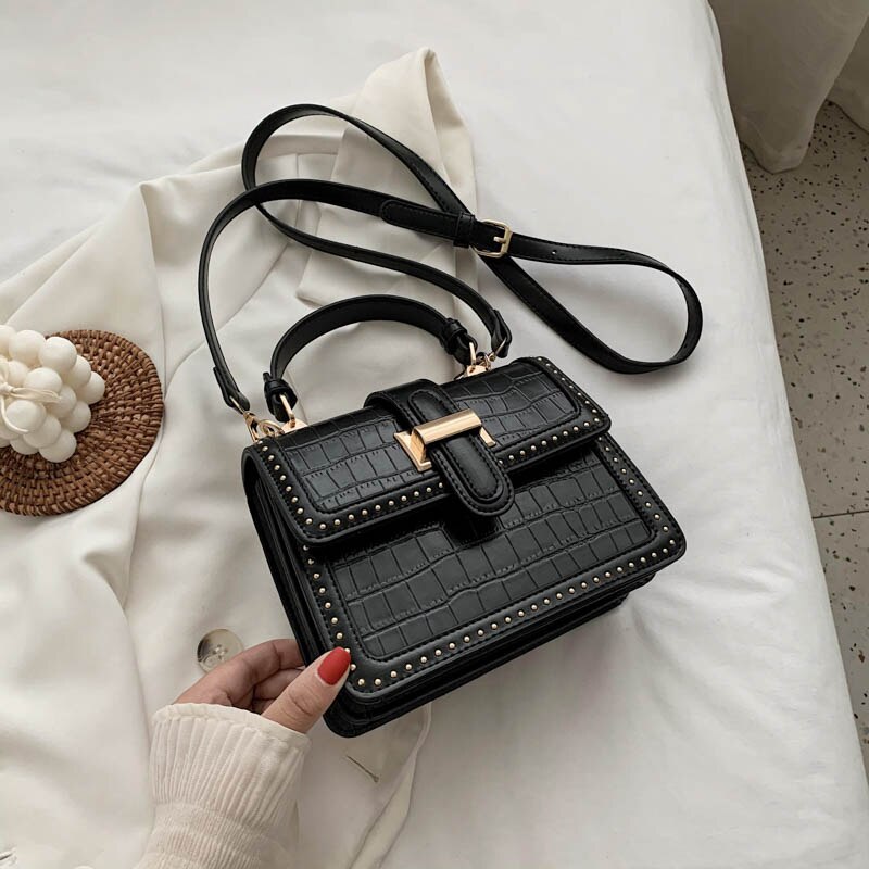 Stone Pattern Crossbody Tote – Compact PU Leather Travel Bag for Women