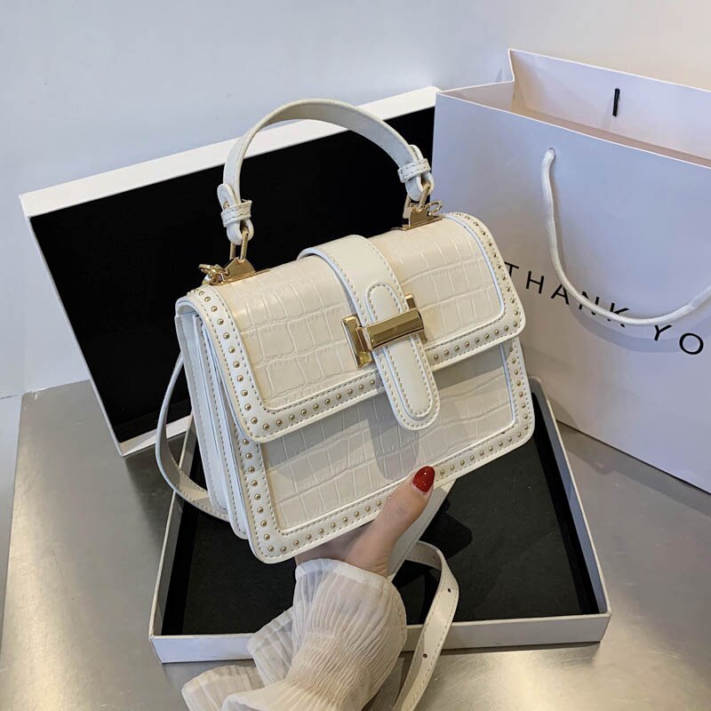 Stone Pattern Crossbody Tote – Compact PU Leather Travel Bag for Women