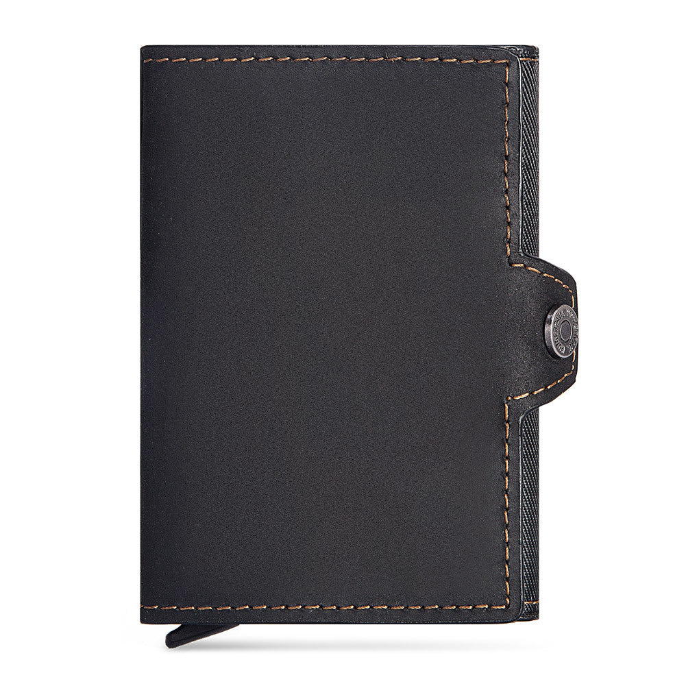 Leather Men Card Sleeve – Premium Cowhide Leather, Zipper Buckle, Multi-Compartment Wallet, Black, Coffee, Brown, Practical & Stylish