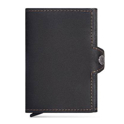 Leather Men Card Sleeve – Premium Cowhide Leather, Zipper Buckle, Multi-Compartment Wallet, Black, Coffee, Brown, Practical & Stylish
