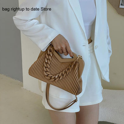 Triangle Pleated Shoulder Bag – Designer Crossbody Satchel for Women