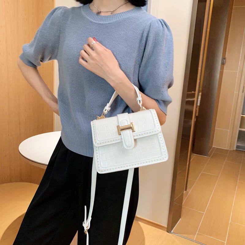 Stone Pattern Crossbody Tote – Compact PU Leather Travel Bag for Women