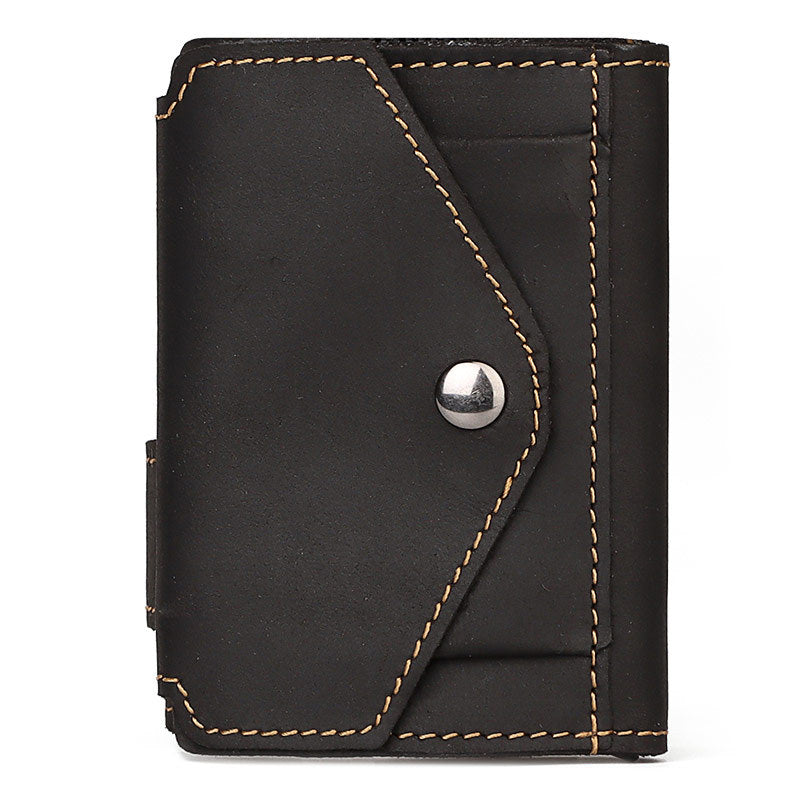 Retro Crazy Horse Leather RFID Card Sleeve – Vintage Automatic Pop-Up Credit/ID Holder, Slim Anti-Theft Wallet, Unisex