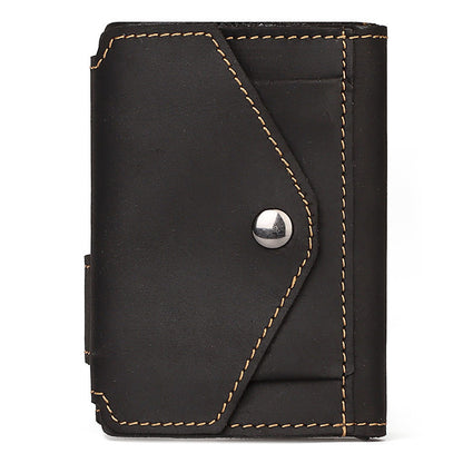 Retro Crazy Horse Leather RFID Card Sleeve – Vintage Automatic Pop-Up Credit/ID Holder, Slim Anti-Theft Wallet, Unisex