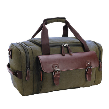 Vintage PU Leather & Canvas Duffle Bag – Large Capacity Travel Tote (46 × 25 × 23 cm), Zipper Closure