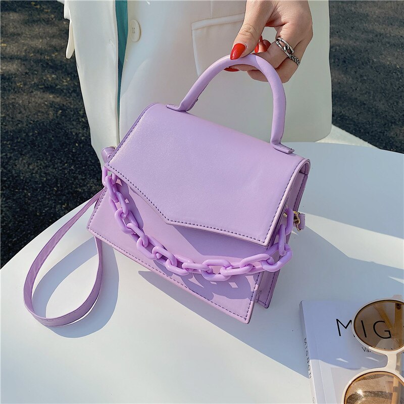 New Chain Shoulder Bag for Women – Designer Handbags, Solid Color Crossbody & Handbag with Flap Closure, Fashionable PU Material