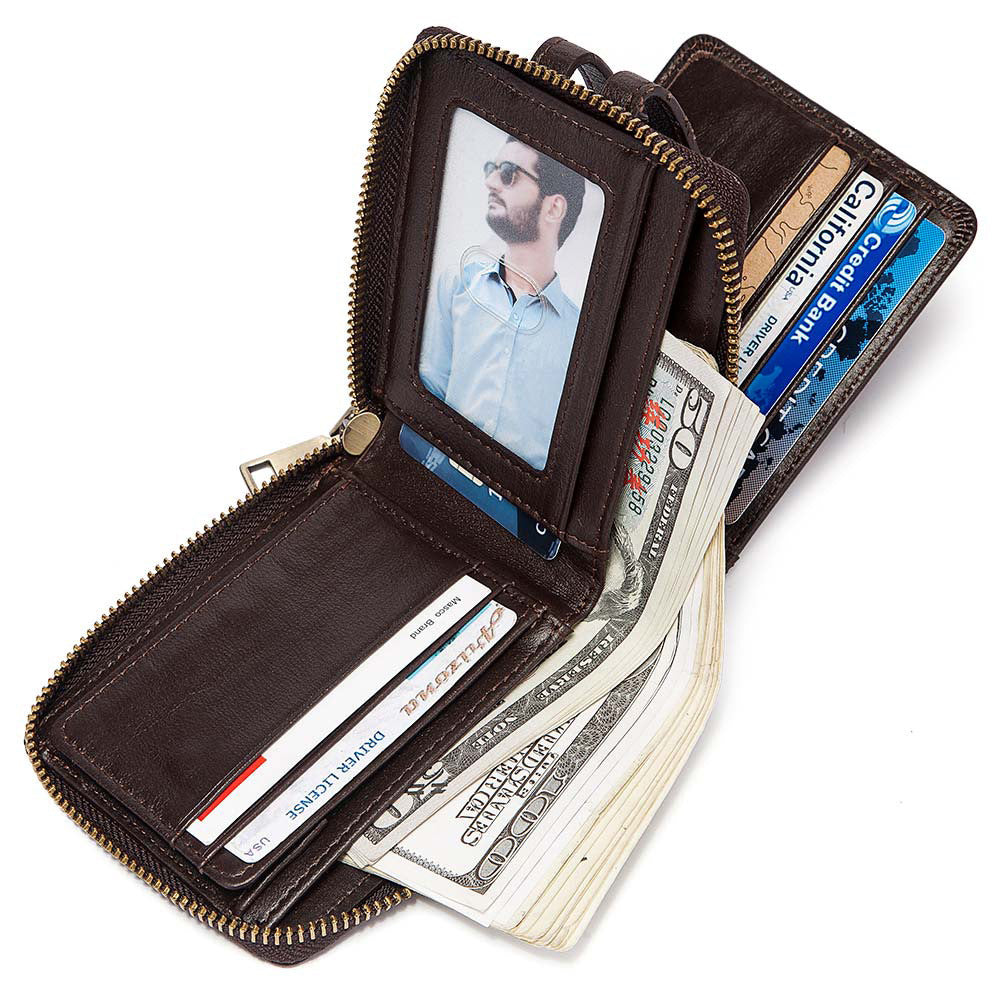 RFID Anti-Theft Travel Brush Wallet – PU Leather Multifunction Passport & Card Holder, 14.5 × 10.7 × 1 cm