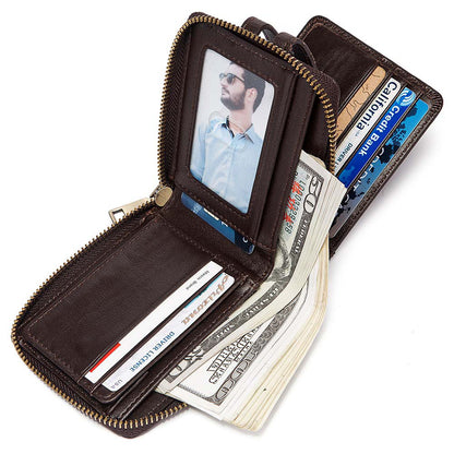 RFID Anti-Theft Travel Brush Wallet – PU Leather Multifunction Passport & Card Holder, 14.5 × 10.7 × 1 cm