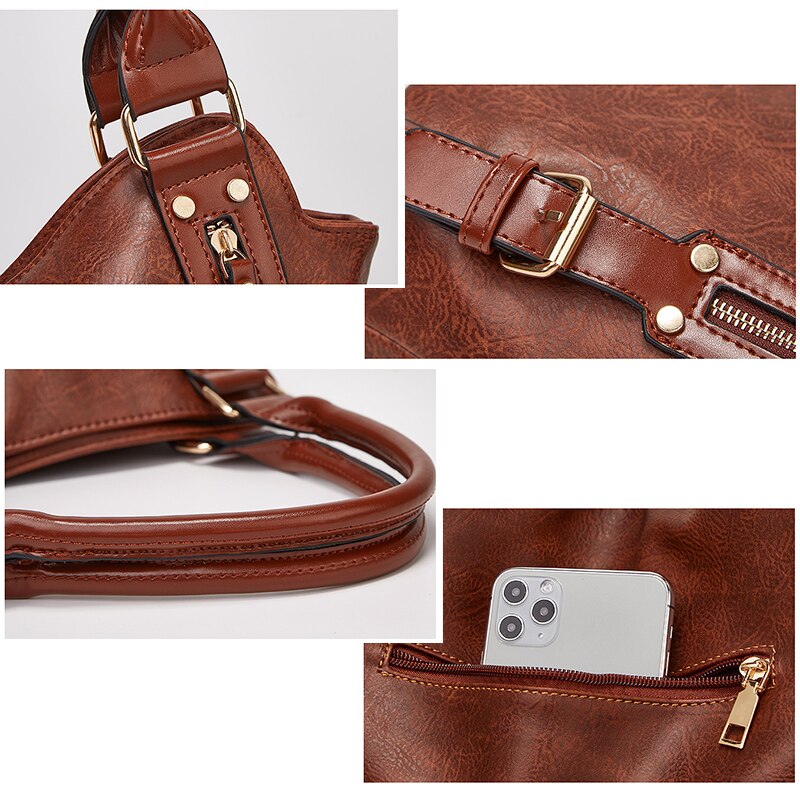 PU Leather Tote with Side Pockets – Luxury Large Shoulder Bag for Women