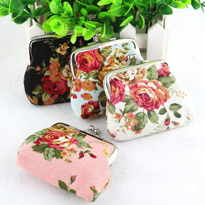Women Coin Purse Retro Vintage Flower Wallet, Small Canvas Hasp Purse, Cute Kawaii Clutch Bag for Coins & Cash