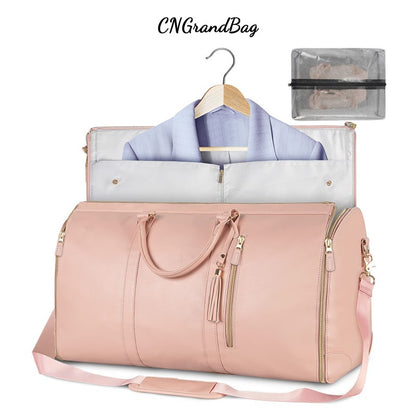 Large Leather Folding Suit Bag – Travel Crossbody & One Shoulder Sports Bag, 36-55L Capacity, Handheld Luggage for Men & Women