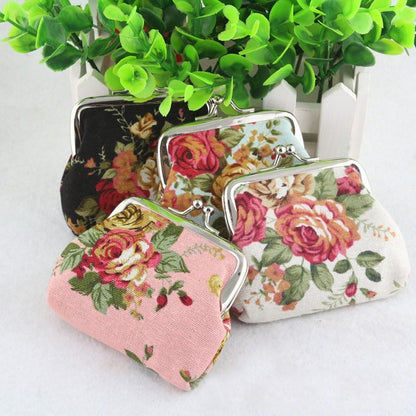 Women Coin Purse Retro Vintage Flower Wallet, Small Canvas Hasp Purse, Cute Kawaii Clutch Bag for Coins & Cash