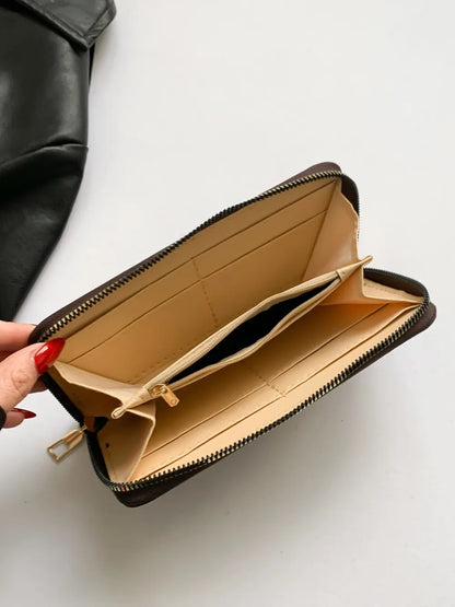 PU Leather Solid Color Wallet – Zipper Closure, Multiple Compartments, Stylish, Casual, Available in Black, Brown, White, Hot Pink