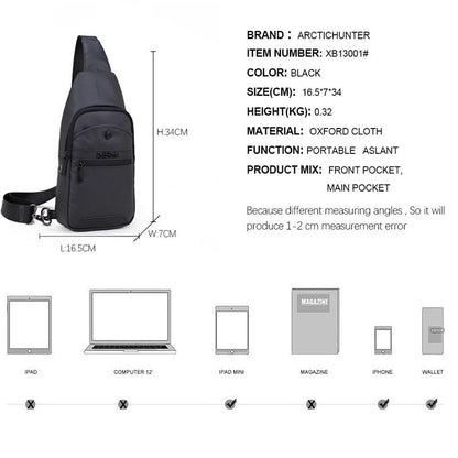 Arctic Hunter Waterproof Anti‑Theft Crossbody Chest Bag, Polyester Sling for Travel, Business & Daily Use, 26×14×9 cm