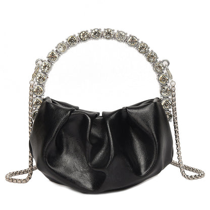 Round Diamond Clutch Bag – Rhinestone Evening Purse with Metal Handle