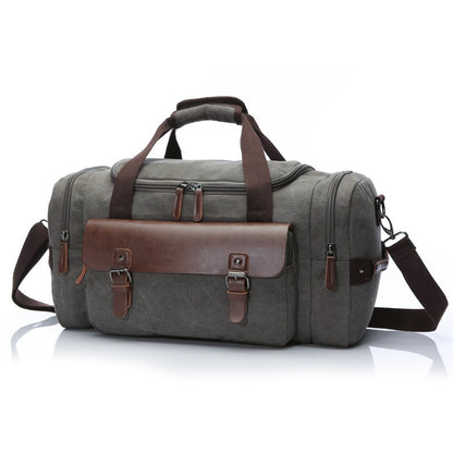 Vintage PU Leather & Canvas Duffle Bag – Large Capacity Travel Tote (46 × 25 × 23 cm), Zipper Closure