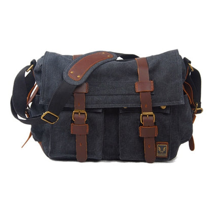 Men's Vintage Military-Style Canvas Messenger Bag – Durable Cotton Canvas, Leather Accents, Adjustable Crossbody Strap, 33×27×7 cm