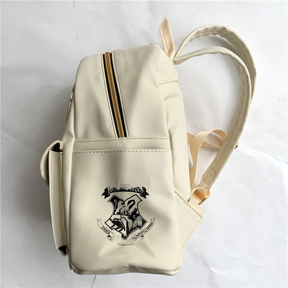 Cute Owl and Letter Casual Small Bag for Women & Girls – Beige PU Leather Backpack, School Bag, Stylish Shoulder Bag Gift