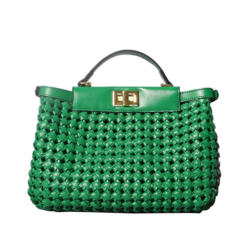 Hollow Woven Crossbody Bag – Niche Textured PU Shoulder Bag for Women