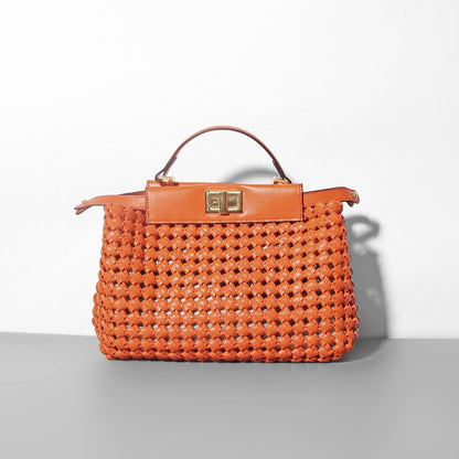 Hollow Woven Crossbody Bag – Niche Textured PU Shoulder Bag for Women