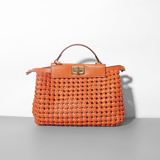 Hollow Woven Crossbody Bag – Niche Textured PU Shoulder Bag for Women