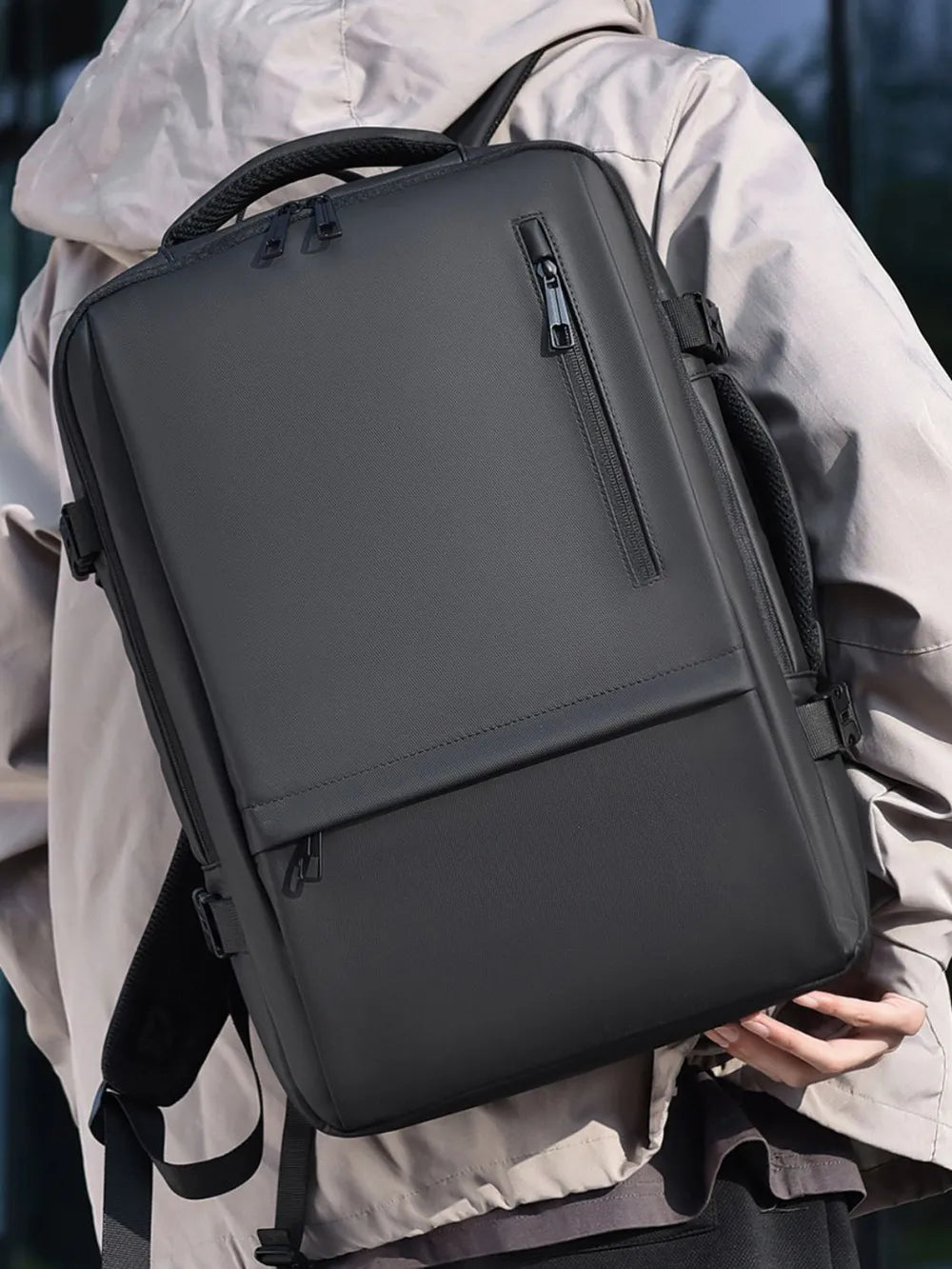 Multi‑Pocket Nylon Travel Backpack with Adjustable Padded Straps – 15″ Laptop Sleeve, Zippered Compartments, Water‑Resistant & Unisex