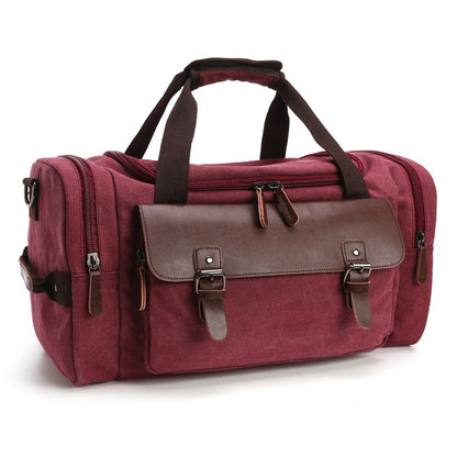 Vintage PU Leather & Canvas Duffle Bag – Large Capacity Travel Tote (46 × 25 × 23 cm), Zipper Closure