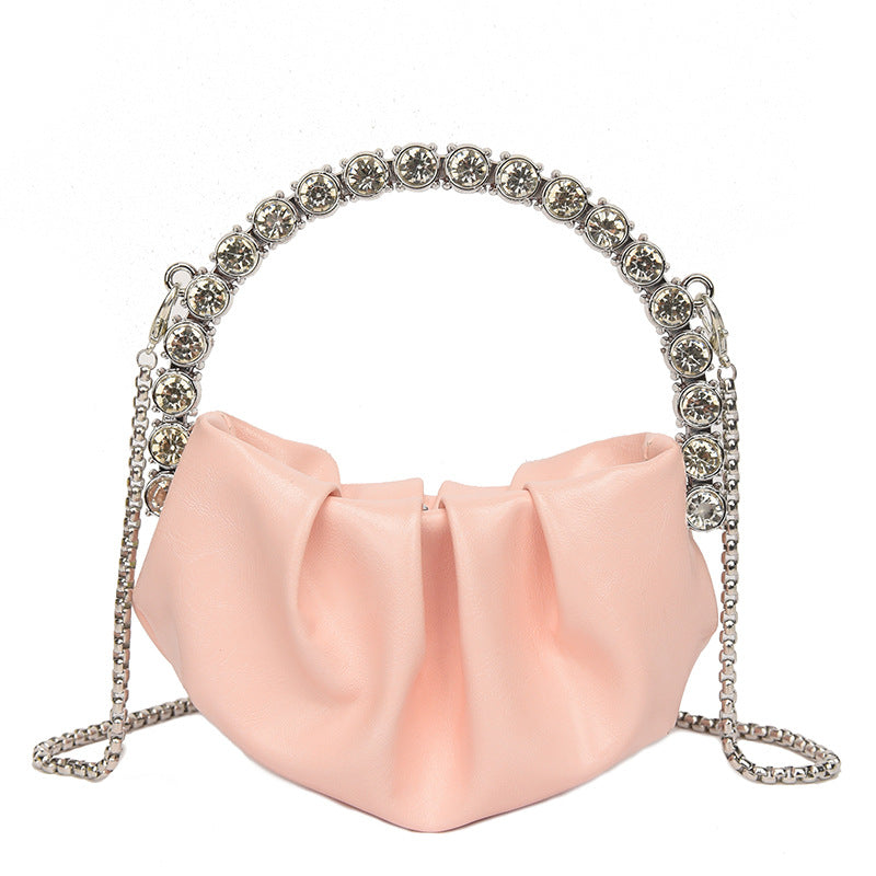 Round Diamond Clutch Bag – Rhinestone Evening Purse with Metal Handle