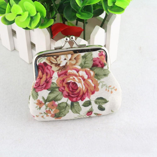 Women Coin Purse Retro Vintage Flower Wallet, Small Canvas Hasp Purse, Cute Kawaii Clutch Bag for Coins & Cash