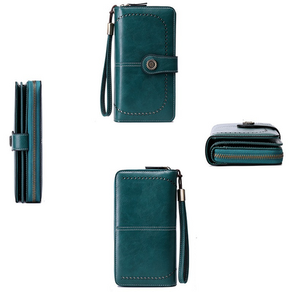 RFID Antimagnetic Wallet for Women – 3-Fold PU Leather, Zipper Buckle, Large Bill Holder, Solid Color, Multiple Card & ID Slots